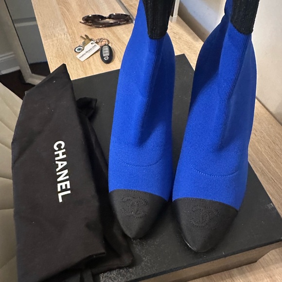 CHANEL Heels Blue Sock Boots Booties - Picture 1 of 9
